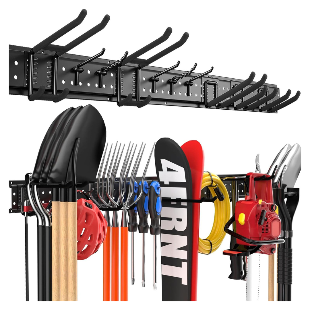 48"Garage Tool Organizer Wall Mount With 10 Heavy-Duty Hooks