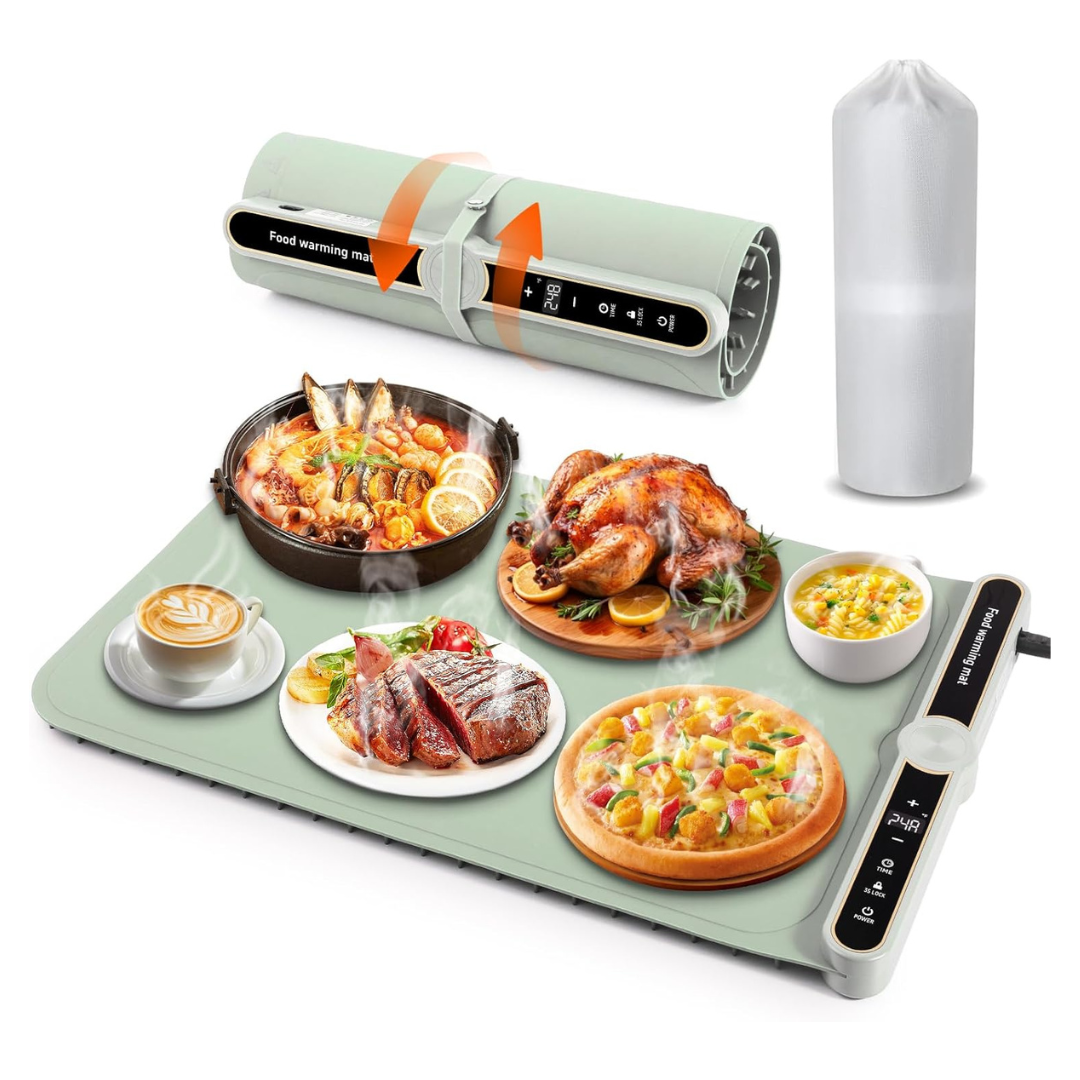 Roll Up Silicone Food Warming Mat With 9 Temp Modes And Timer