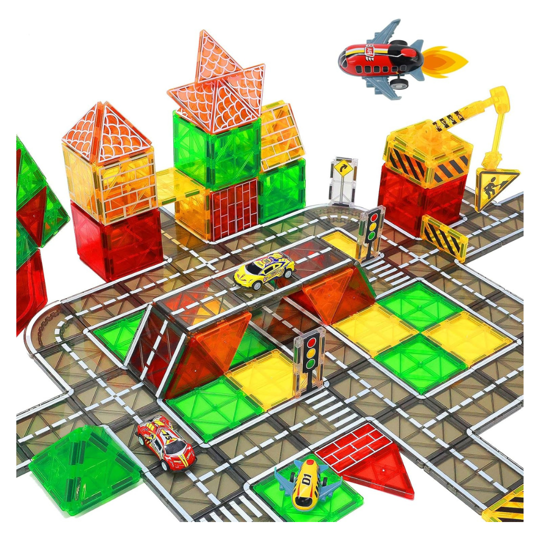 50-Pieces Magnetic Tiles Road Blocks Set STEM Construction Toys