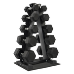 Fitvids Rubber Coated Hex Dumbbell Weight Set & Storage Rack (5-25lbs Pairs)