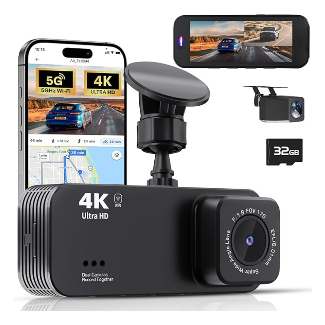 1080P 3-Channel Front & Rear Inside Dash Cam w/ 32GB Card
