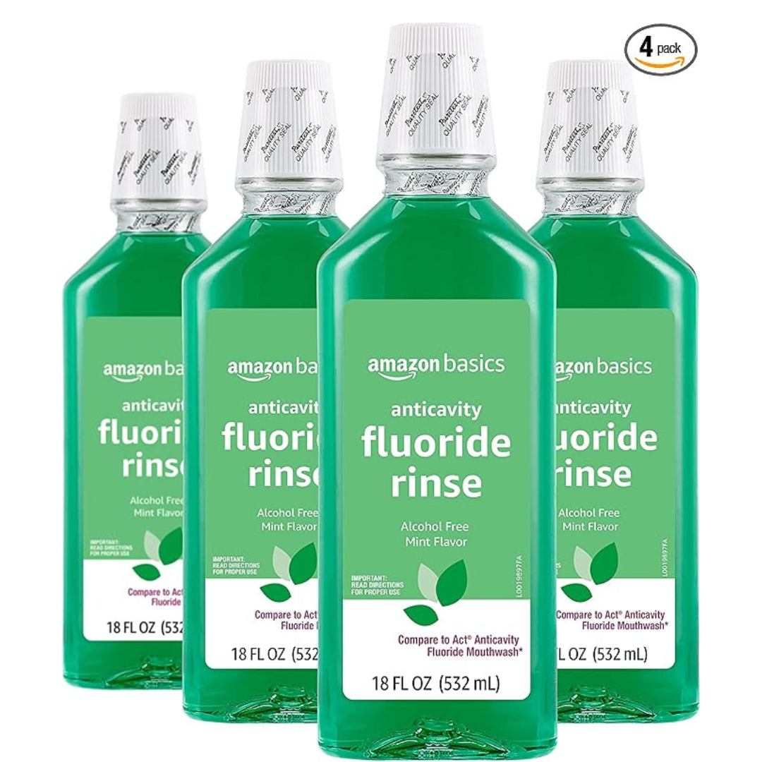 4-Pack 18oz Amazon Basics Alcohol Free Fluoride Rinse (Mint)