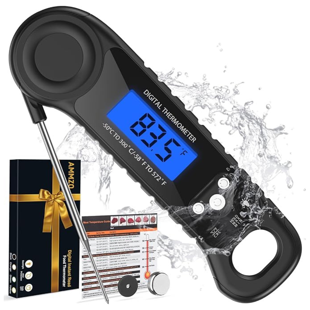 AMMZO Instant Read Food Thermometer with Backlight (Black)