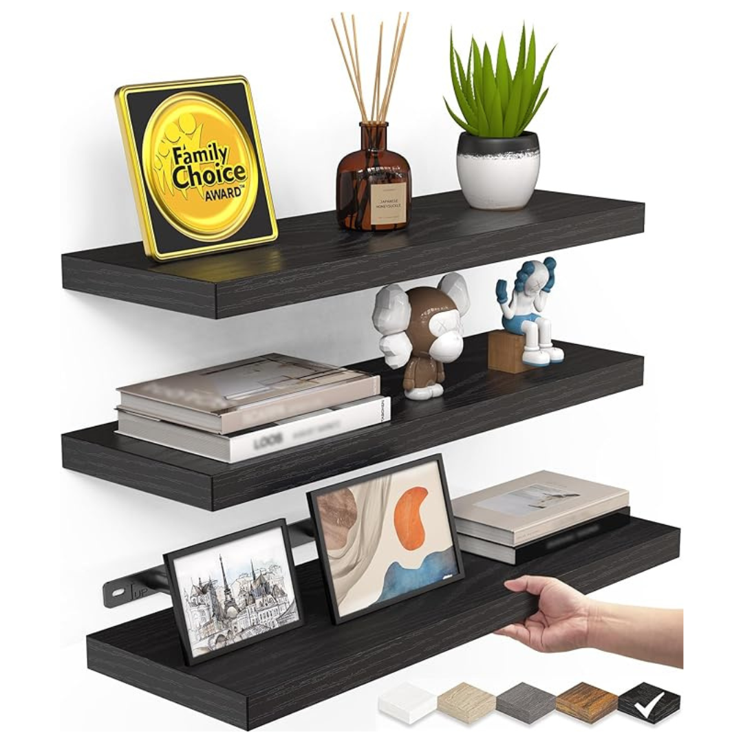 Set Of 3 15" Wood Floating Shelves With 22Lbs Capacity