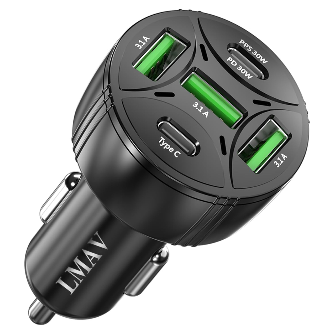5 Ports 75W PD 3.0 USB C Car Charger Adapter