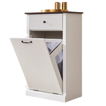 10-Gallon Fluted Wooden Garbage Can Cabinet With Drawers (4 Colors)