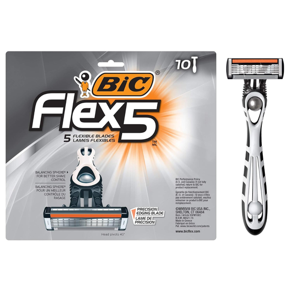 10-Pack Mens 5-Blade Razors with Pivoting Head & Anti-Slip Grip