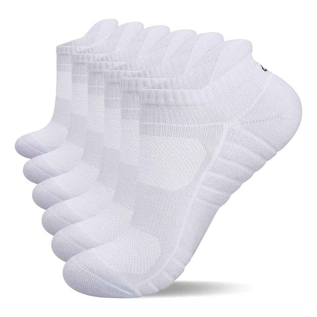 6-Pairs Unisex Athletic Running Ankle Socks (White)