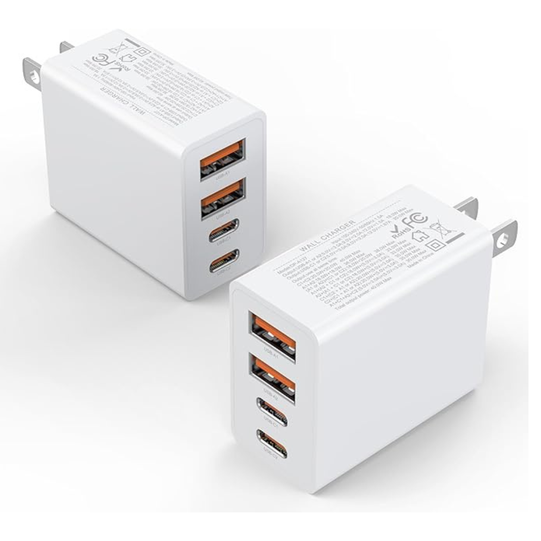 2-Pack iGENJUN 40W 4-Port USB-C & USB-A Wall Charger (White)
