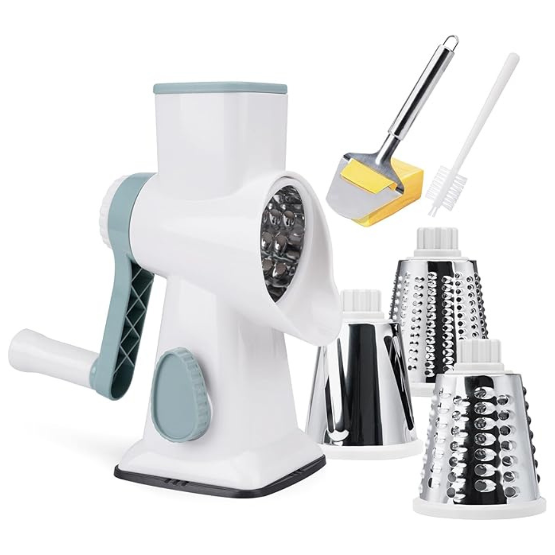 Rotary 3 Interchangeable Blades Cheese Grater With Handle
