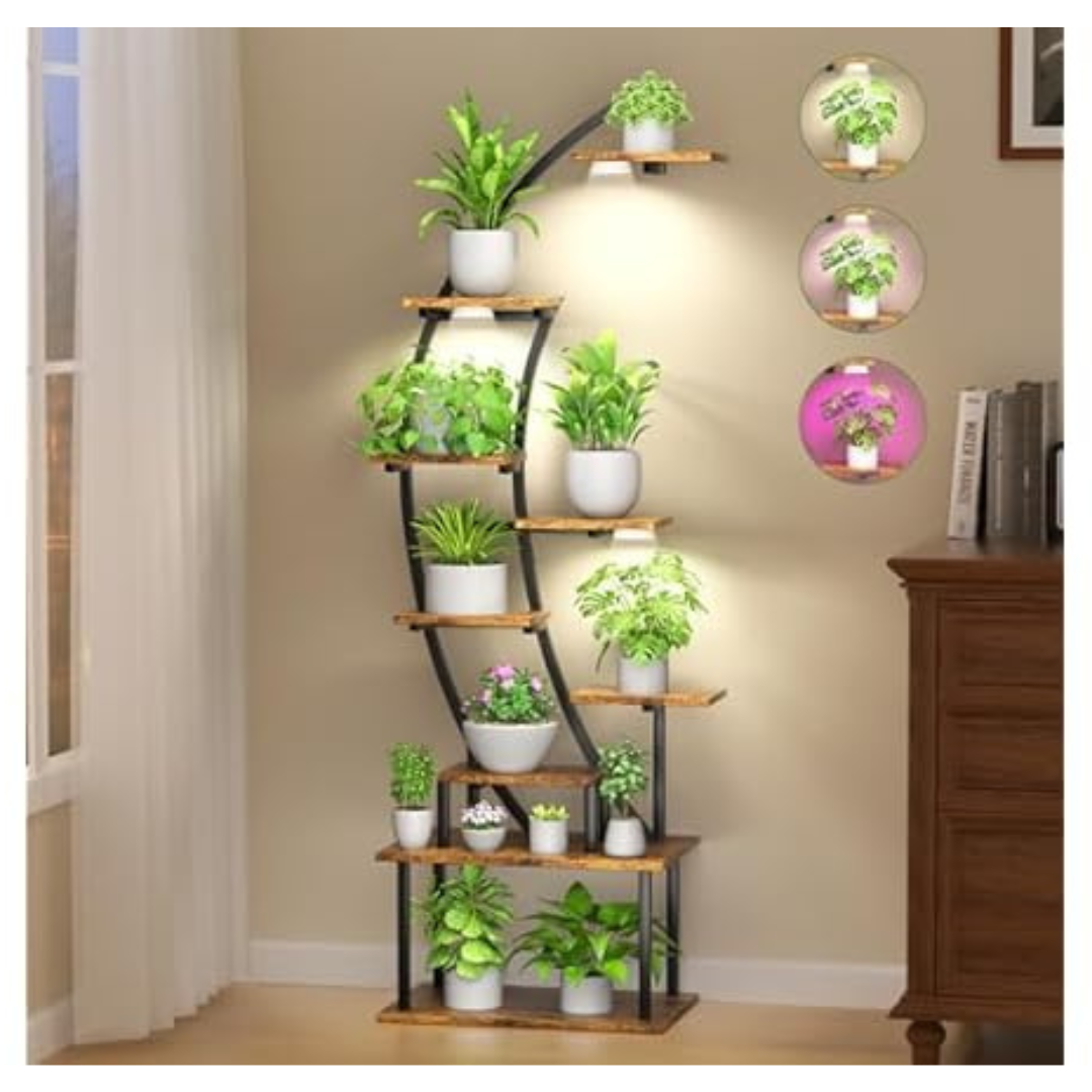 Firstness 9-Tier 63" Metal Indoor Plant Stand With Grow Lights