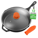 NutriChef 12" Cast Iron Skillet With Lid