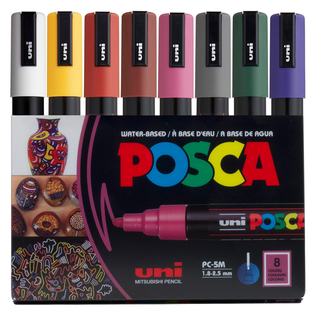 8-Count posca 5M Medium Paint Markers (Dark Tones)
