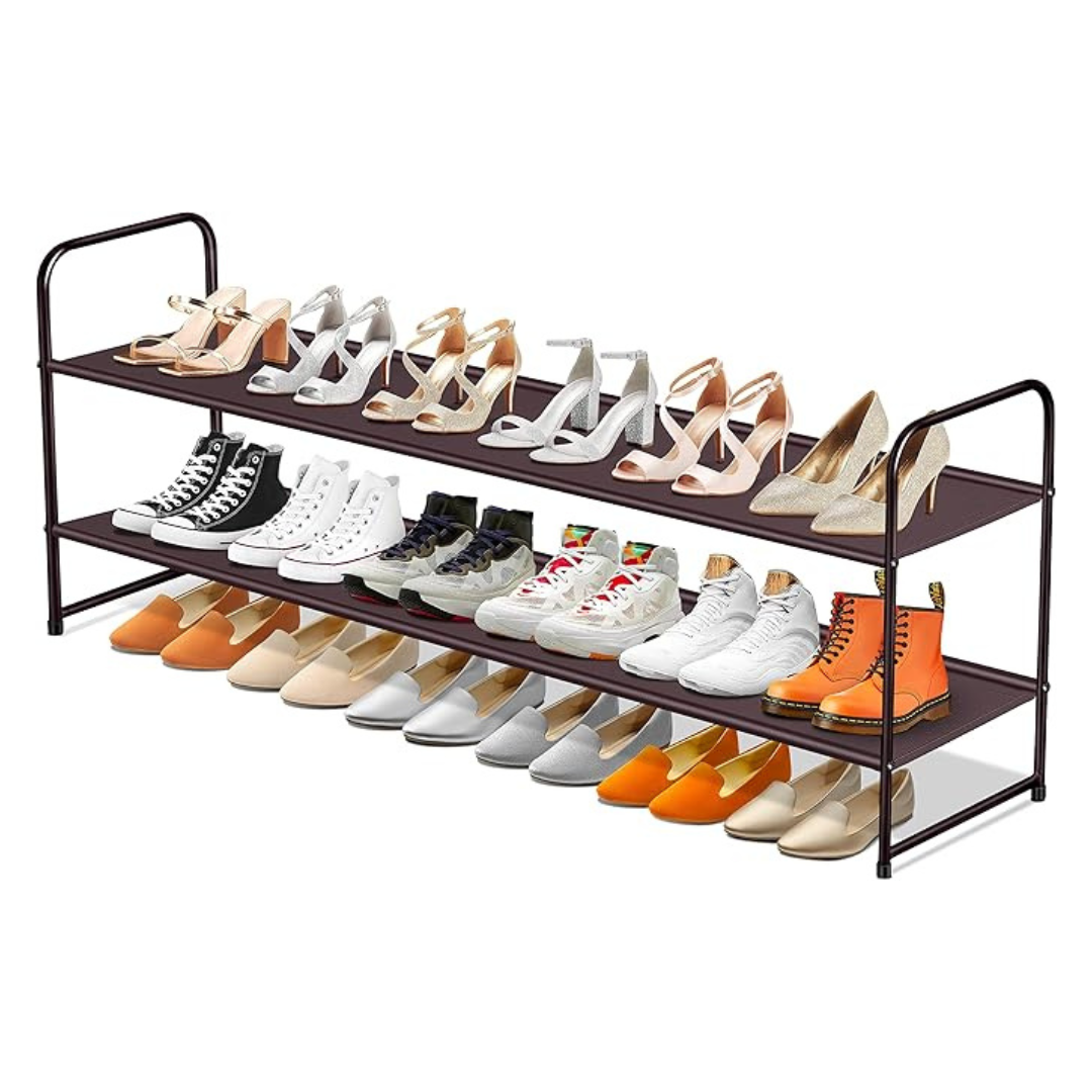 2-Tier Stackable Wide Shoe Rack Organizer (Holds 18 Pairs)