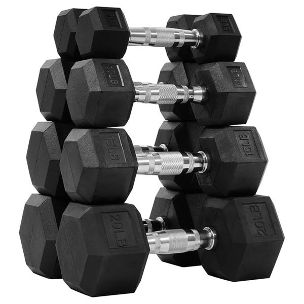 Fitvids Rubber Encased Hex Dumbbell Set (100LB Set)