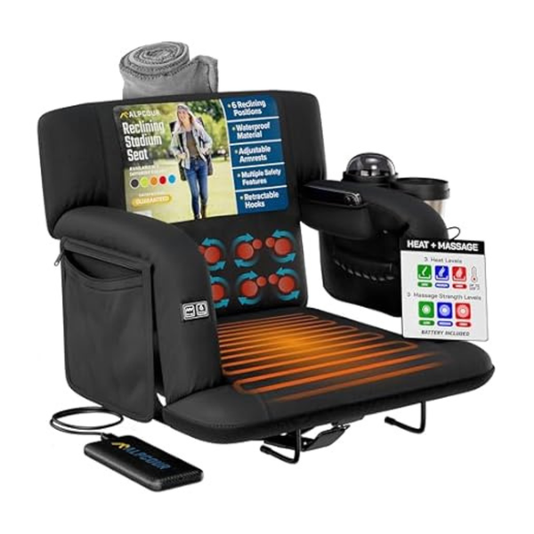 Alpcour Heated Massage Reclining Stadium Bleacher Chair
