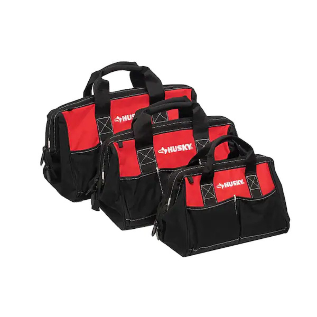 3-Piece Husky Zippered Top Tool Bag Combo (12", 15", 18")