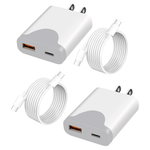 2-Pack Ultra-Thin 20W Dual USB-C Wall Charger With C To C Cables