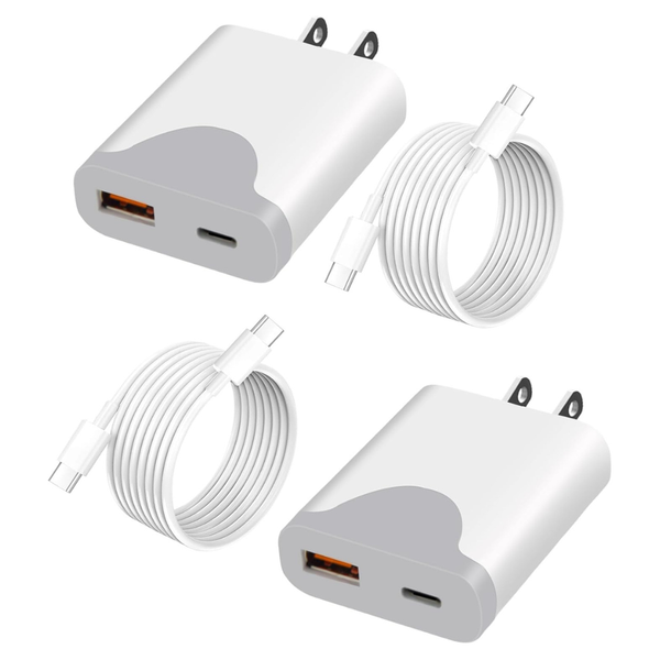 2-Pack Ultra-Thin 20W Dual USB-C Wall Charger With C To C Cables