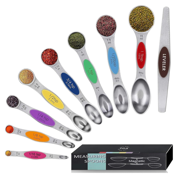 Set Of 9 Dual-Sided Stainless Steel Nesting Magnetic Measuring Spoons