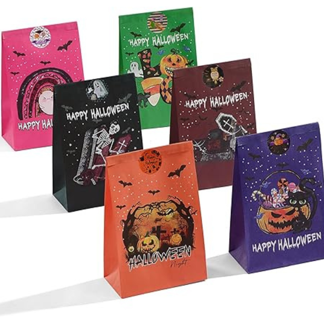 48-Piece Halloween Treat Bags w/ 6 Assorted Designs & Stickers