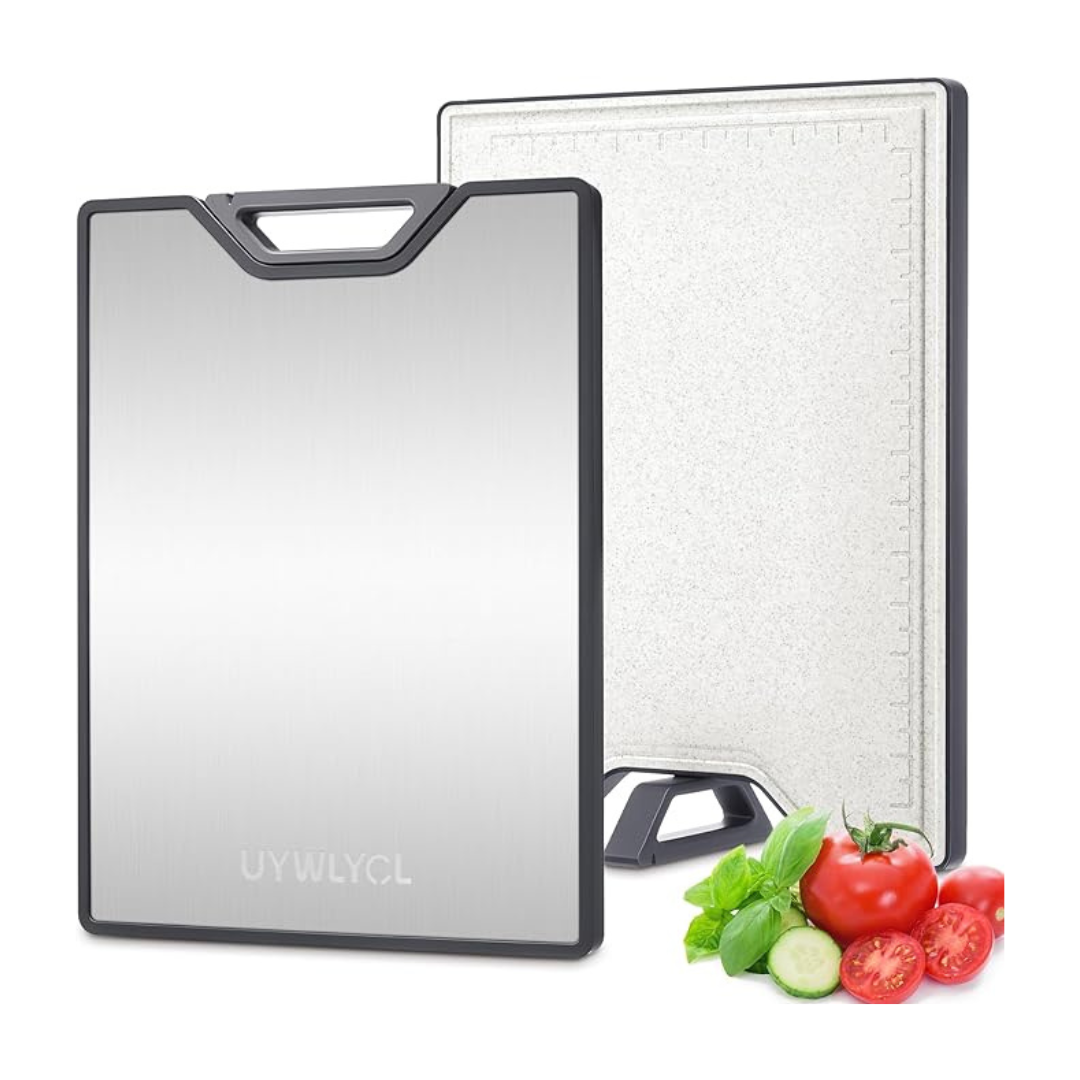 Stainless Steel Double-Sided Cutting Board with Knife Sharpener