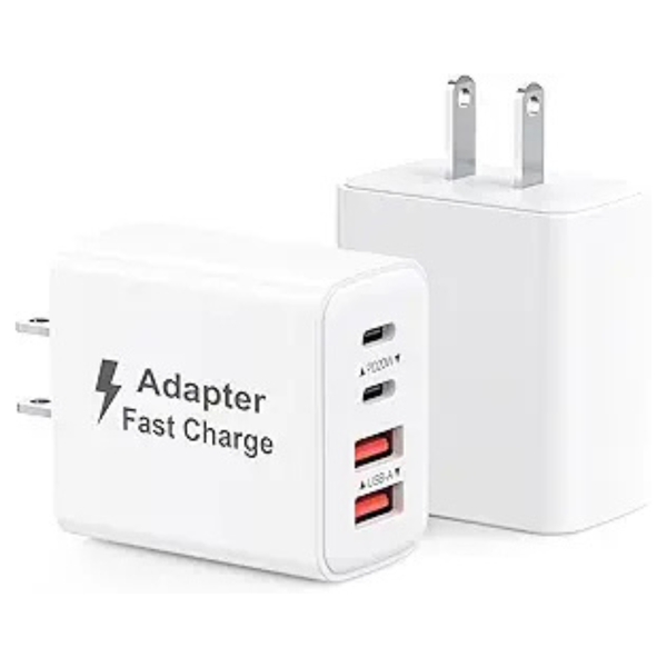 2-Pack 40W 4-Port USB-C PD QC Fast Charging Adapter