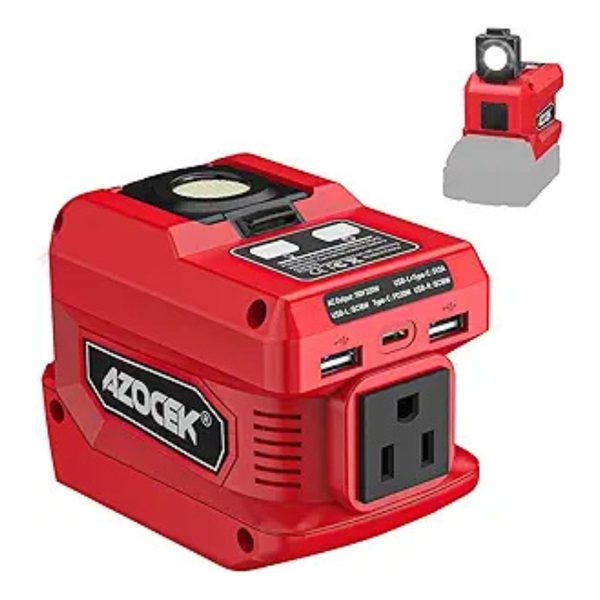 Azocek 220W/18V Battery Inverter Power Station w/ 400LM LED Work Light