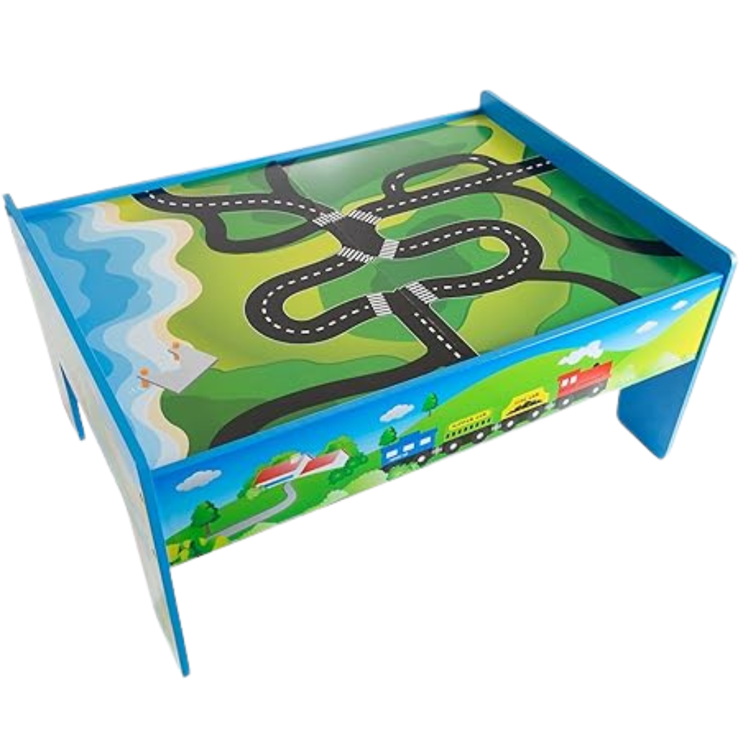 Hey! Play! Wooden Train Set Table With Tracks, Cars, Boats, And Accessories