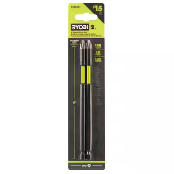 2-Piece RYOBI 6" Diamond Grit Impact Drive Bits