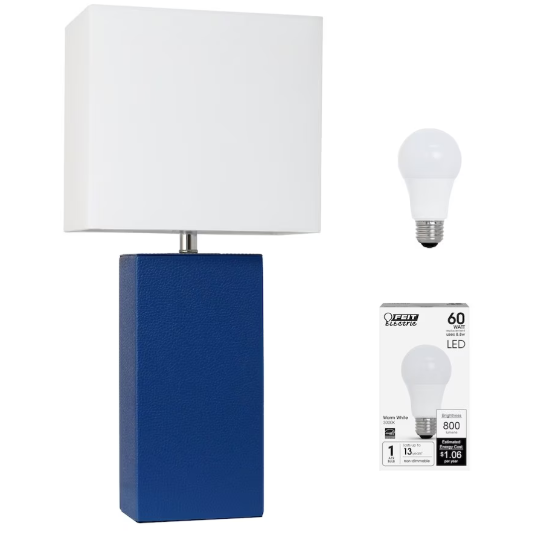 21" Modern Leather Wrapped Table Lamp With LED Bulb (Blue)