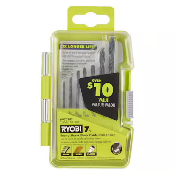 7-Piece RYOBI Black Oxide Round Shank Drill Bit Set