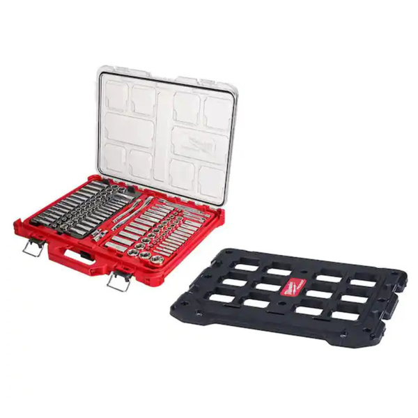 106-Piece Milwaukee 1/4"-3/8" Ratchet Socket Set W/ Packout Case & Mounting Plate