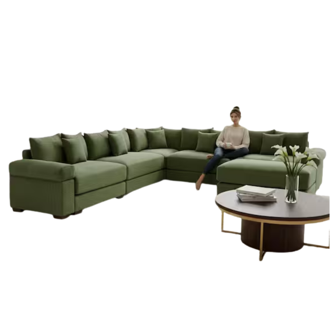 6-Piece 154.6" Straight Arm Corduroy Sectional Sofa (4 Colors)