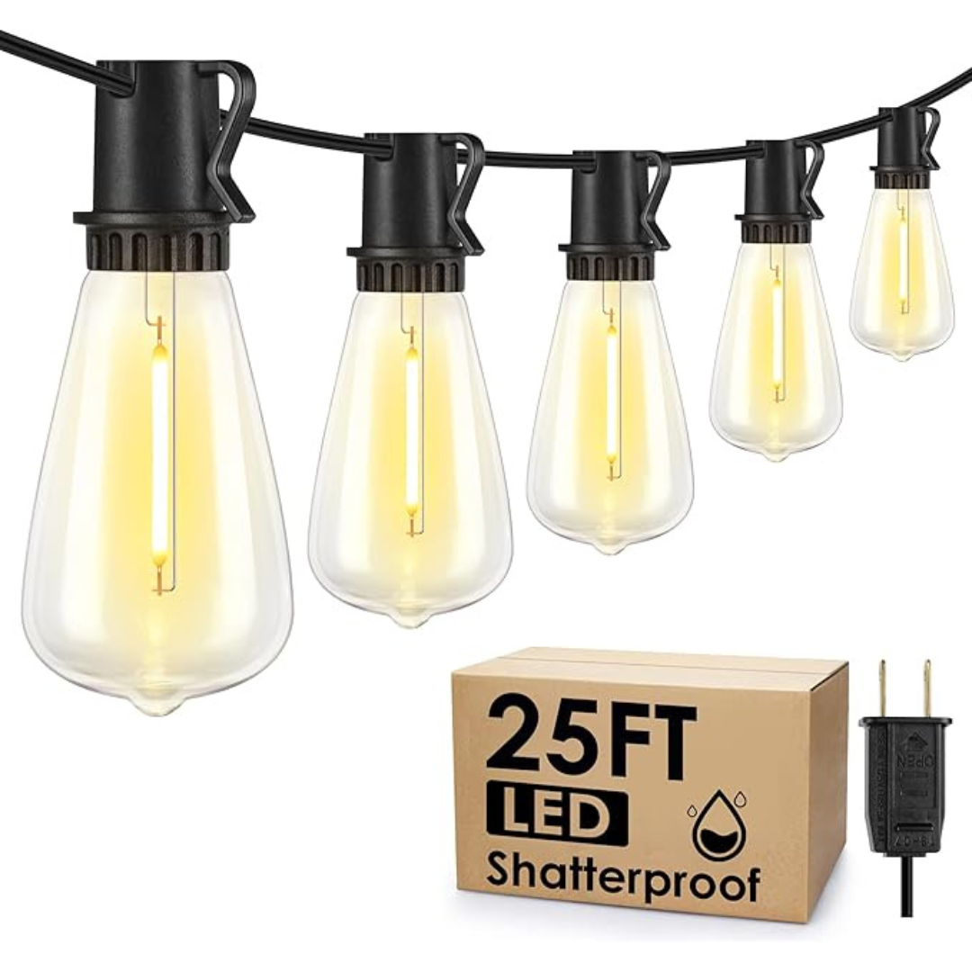 25FT Larkvue LED Outdoor Waterproof Patio Shatterproof Hanging String Lights