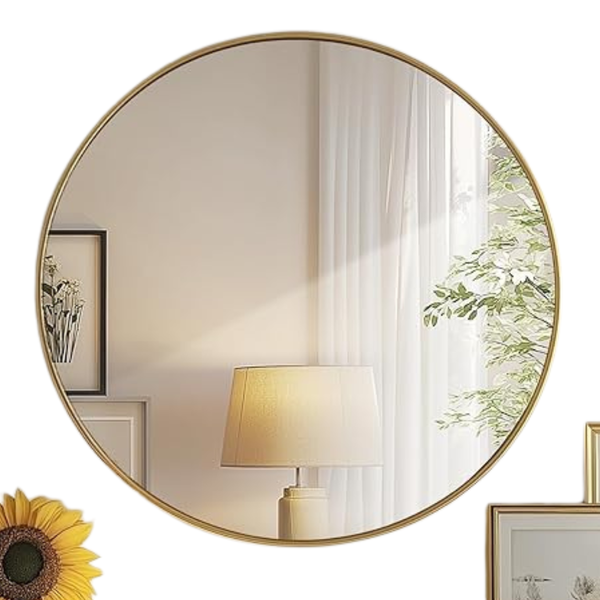 Dumos 20" Brushed Gold Frame Round Wall Mirror