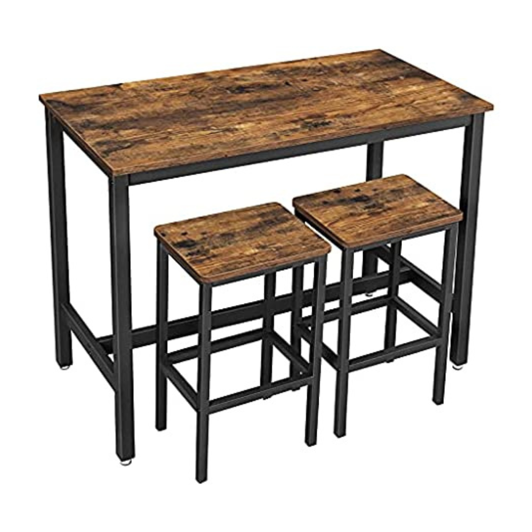 Vasagle Rustic Brown Bar Table Set with 2 Bar Stools