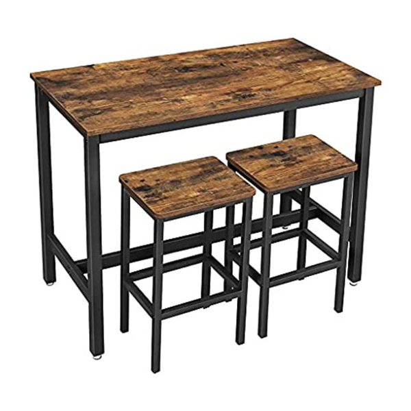 Vasagle Rustic Brown Bar Table Set with 2 Bar Stools