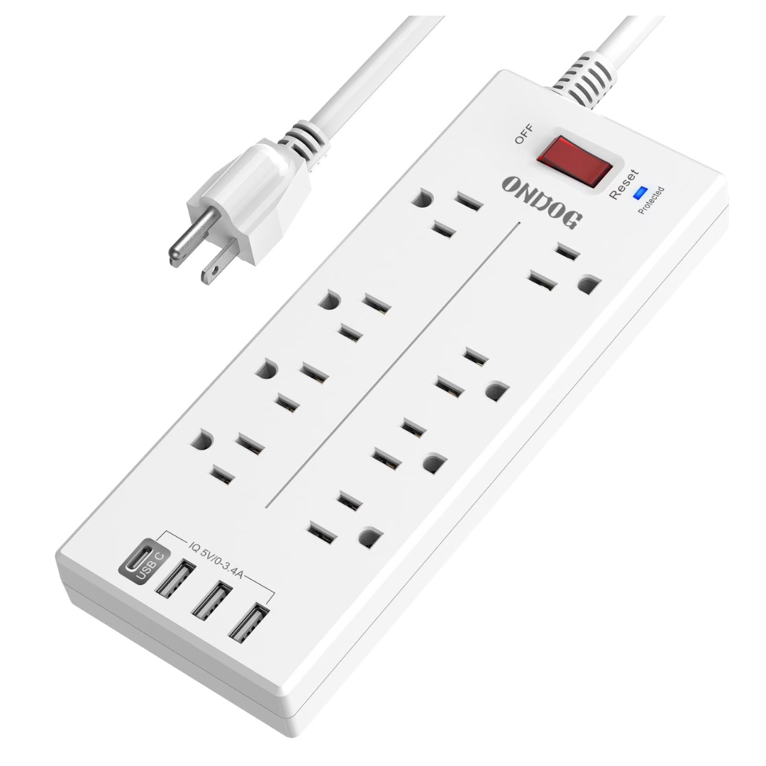 Ondog 6ft Surge Protector Power Strip w/ 8-Outlet & 4 USB Port