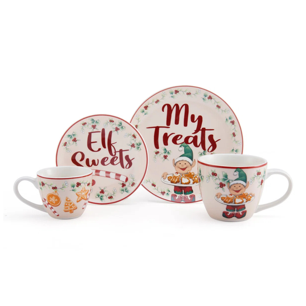 4-Piece Holiday Mug And Treat Plate Gift Set