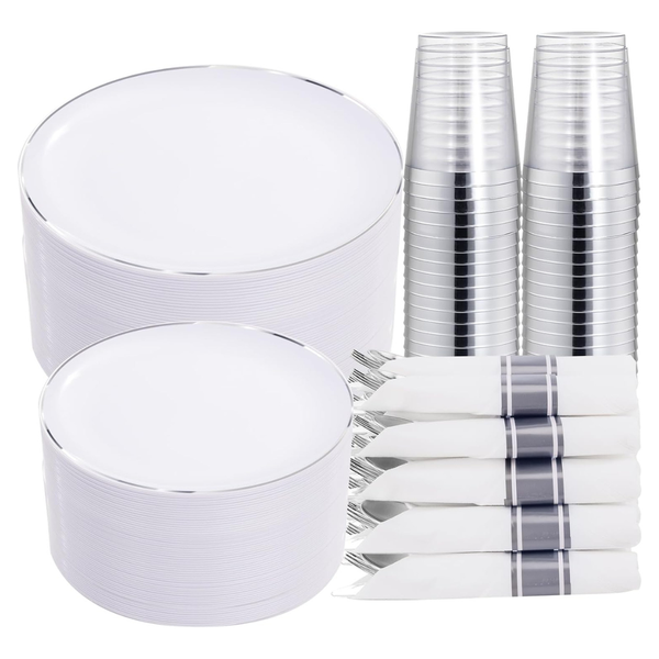 350-Piece Plastic Dinnerware Set With Pre Rolled Napkins