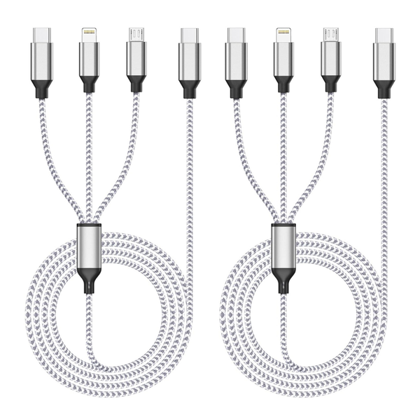 2-Pack 4ft 3-in-1 USB-C Nylon Braided Multi Charging Cable