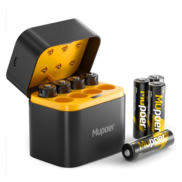 8-Pack Rechargeable AA Lithium Batteries with Charging Storage Box