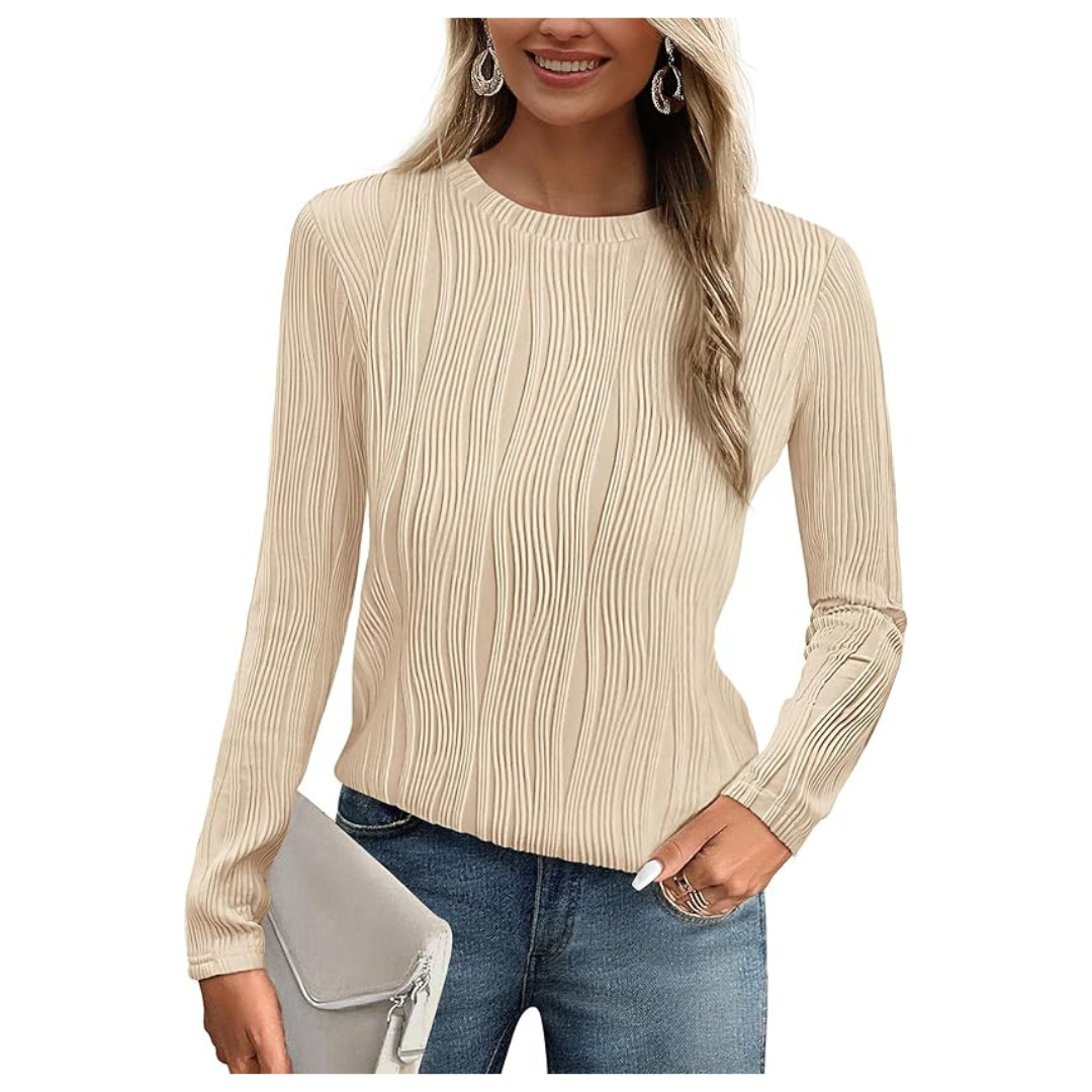 Women's Long Sleeve Textured Trendy Crewneck Top (Various)