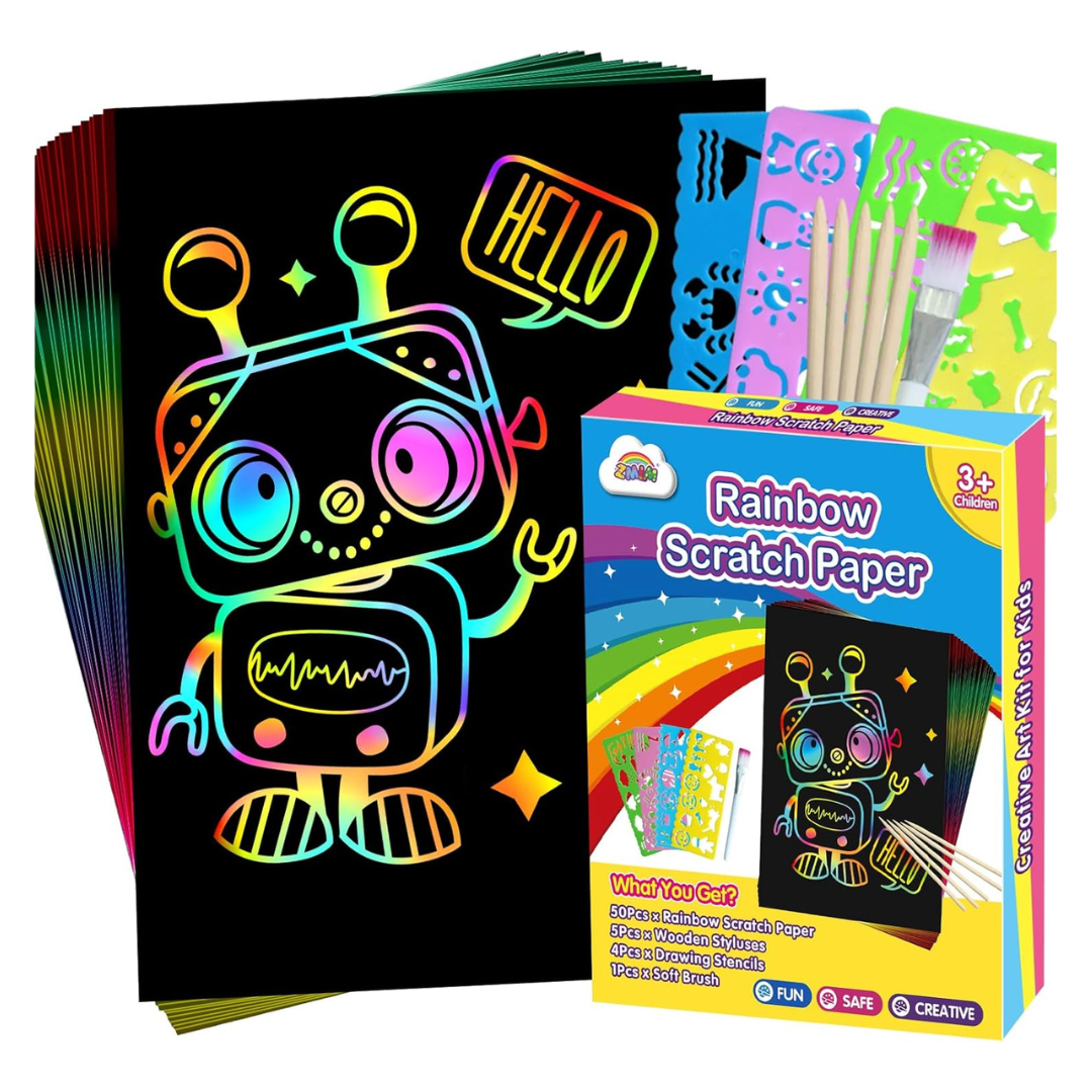 50-Pack ZMLM Scratch Paper Art Crafts For Kids (2 Colors)