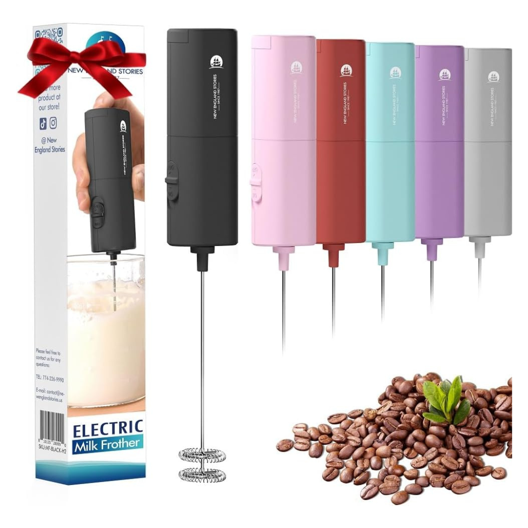 Handheld Mini Whisk Frother With Self-Stand (Black)