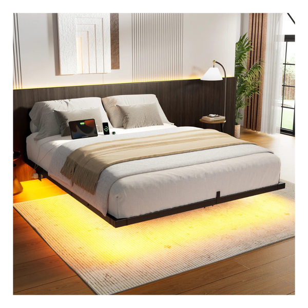 Zoller Queen Floating Bed Frame with LED & Charging Station