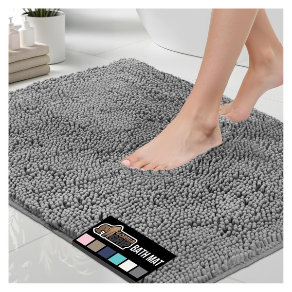24"x17" Gorilla Grip Quick Dry Microfiber Chenille Bath Rug (Grey)