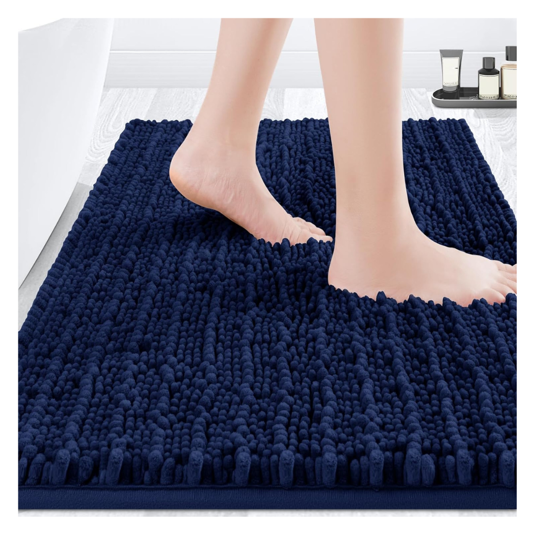 30" x 20" Accumteck Luxury Chenille Non-Slip Bath Rug (Navy Blue)