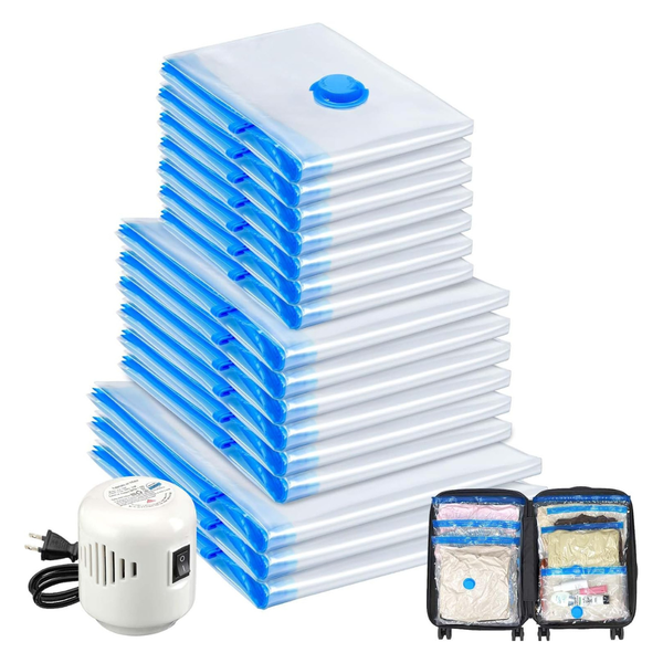 16 Pack Of Travel Vacuum Storage Bags With Electric Pump